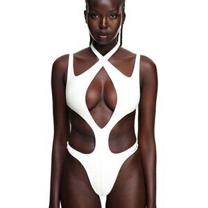 NEW - Mugler x H&M Halterneck Cut-out Swimsuit white size US 4